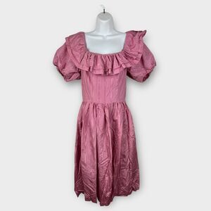 Vintage 80s handmade pink satin off shoulder balloon sleeve prom dress small